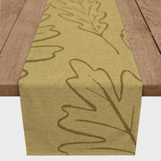 72&#x27;&#x27; Mustard Yellow Large Leaf Pattern Cotton Twill Runner